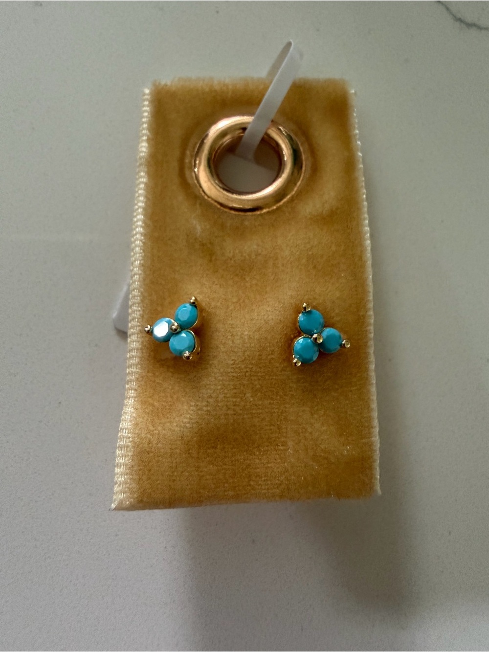 Turquoise Triple Stone Gold Stud Earrings - Women Jewelry